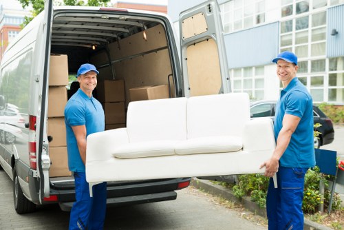 Removal van and packing boxes for a house move in Welling
