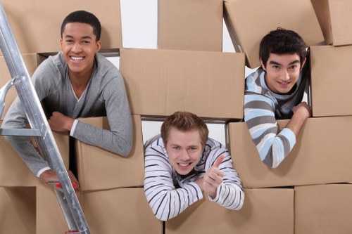Careful loading of belongings into a moving van